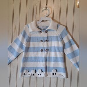 Powell Craft Baby Boy 2-3 Yrs Blue  Stripe Cardigan Sweater Sheep England